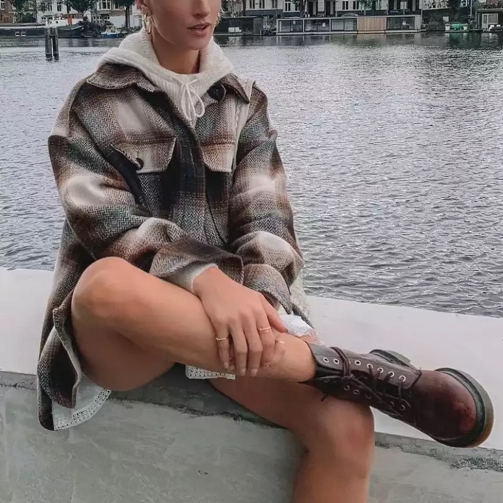 Fall Plaid Flannel Oversized Shacket Shirt Jacket - Picture 3 of 10